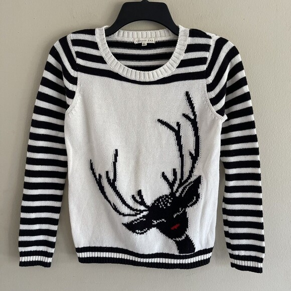 Copper Key Sweater Top Girls Size XL Deer Graphic Print Striped Black White - Picture 8 of 8